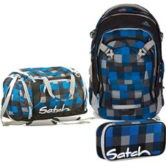 Satch Match Airtwist mokyklinių kuprinių rinkinys 3 dalių, mėlynos spalvos, kuprinės su kuprinėmis