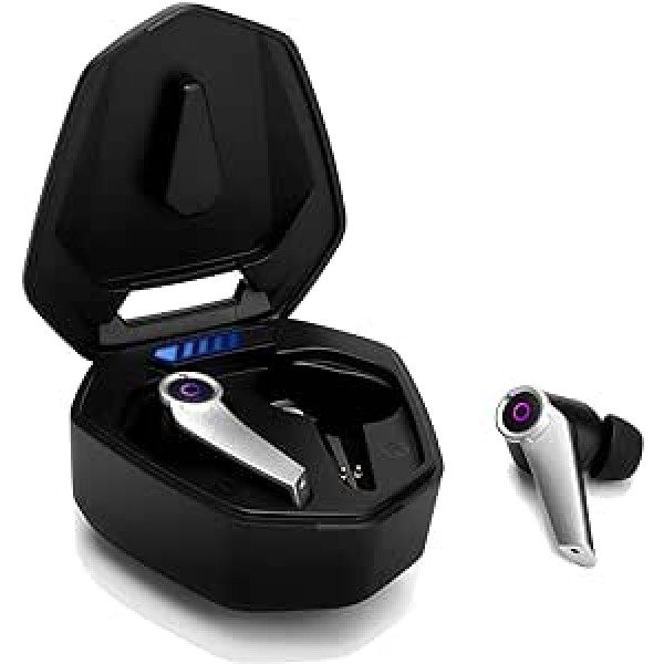 „August True“ belaidės žaidimų ausinės su „Bluetooth 5.0 EPG500“ – stereo žaidimų mini ausinės su dvigubu mikrofonu, mažos delsos jutiklinio valdymo įkrovimo laikiklis USB C, suderinamas su „Android“ ir „iOS“ juodos spalvos