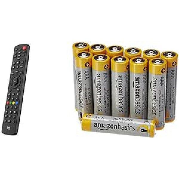 „One For All Contour 8“ universalus nuotolinio valdymo pultas TV – 8 galinių įrenginių valdymas – TV priedėlis DVD Blu-Ray Aux ir garso įrenginiai – URC1280 & AmazonBasics našumo baterijos šarminės, AAA, 12 vnt.