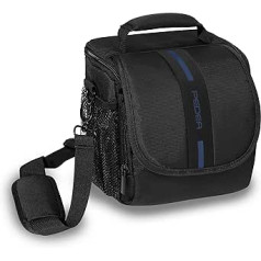PEDEA Essex DSLR fotoaparato dėklas SLR fotoaparatams su vandeniui atspariu uždangalu nuo lietaus, dirželiu ir priedų skyreliais, M dydis juoda/mėlyna