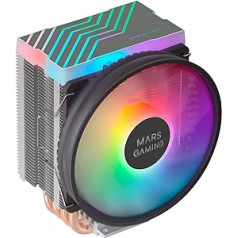 MARSGAMING MCPU44, dvigubas ARGB procesoriaus radiatorius, 4 šilumos vamzdžiai HCT, TDP 160 W, ypač tylus PWM 11 cm ventiliatorius, juodas