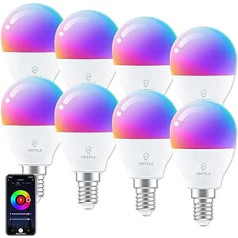 ANTELA Alexa Light Bulb G45 E14 4,5 W LED lemputės Smart WiFi lemputė RGB šaltai balta šilta balta šviesa, programų valdymas, valdymas balsu, suderinamas su Alexa, Google Home, 8 vnt.