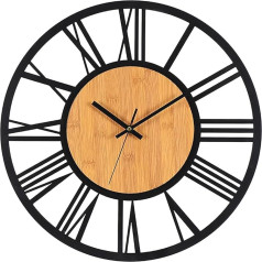 VIVILINEN Sieninis laikrodis be tiksi triukšmo Medinis sieninis laikrodis Vintage su romėniškais skaitmenimis Sieninis laikrodis Non-Ticking Round Quartz baterija valdomas laikrodis Tylus pakabinamas laikrodis gyvenamajame kambaryje Miegamojo biuras