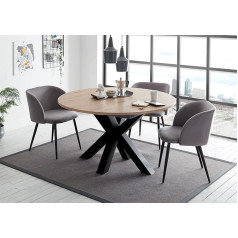 58 Aufm Kessel Edda 9 13554-130 Valgomojo stalas apvalus ištraukiamas 130 x 130 x 78 cm Virtuvės stalas juodas plienas / šakotas ąžuolas