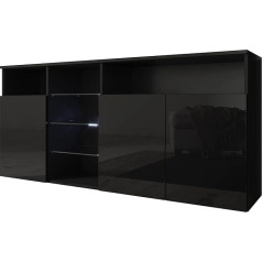 Mb Muebles Bonitos Gyvenamasis kambarys Valgomasis Kambarių spintelė Baldai Komoda Clark Blizgus Plotis 150 x Aukštis 70 x Gylis 35 cm LED apšvietimas Juoda