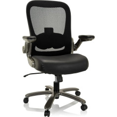 Hjh Office Instructor T I 691008 XXL sukamoji kėdė Odinė / tinklelio kėdė iki 220 kg Sunkios apkrovos biuro kėdė juoda