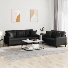 ZEYUAN 2-PLG. Sofos komplektas su pagalvėlėmis, juoda dirbtinė oda, sofa su poilsio funkcija, sofos komplektas, svetainės sofa, sofa, sofos komplektas 3201388