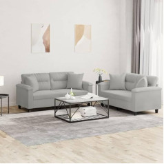 LAPOOH 2-TLG. Sofos komplektas su pagalvėlėmis, šviesiai pilkas mikropluošto audinys, poilsio sofa, sofos ir kušetės, poilsio sofa, svetainės sofa, sofa su miegojimo funkcija - 3202327