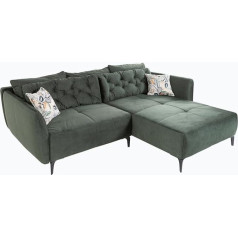 Riess Ambiente riess-ambiente.de Marakešas Elegantiška kampinė sofa 245 cm Butelio žalios spalvos aksomas su pagalvėlėmis