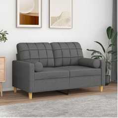 Camerina 2 vietų sofa su dekoratyvinėmis pagalvėlėmis Tamsiai pilka 120 cm audinys Mažas fotelis Maža sofa lova