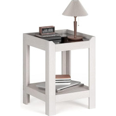 Mondeer Šoninis staliukas, sofos staliukas su grūdintu stiklu, modernus stilius, skirtas svetainei, miegamajam, biurui, W 45 x H 60 x D 45 cm, kreminės baltos spalvos