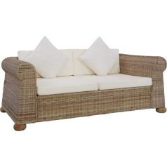 Festnight 2 vietų sofa su pagalvėlėmis, natūralaus rotango sofa, poilsio sofa, svetainės baldai, svetainės sofa, rotango baldai su 2 sofos pagalvėlėmis, patogus sėdėjimas svetainėje, 155 x 78 x 67 cm