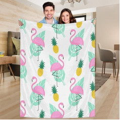 Ririx Lengva antklodė su flamingo palmės motyvu, skirta lovai, sofai, sofai, kėdei, stovyklavimui ir kelionėms, didelė (203 x 152 cm)