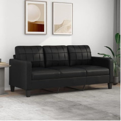 TANZEM 3 vietų sofa Juoda 180 cm dirbtinės odos sofa Svetainė Jaunimo sofa Atsipalaiduoti sofos ir kušetės Sofa miegamajam Jaunimo mažas kambarys