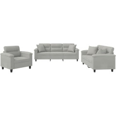 Vidaxl Sofos komplektas, 3 dalių fotelis, sofa, svetainės sofa su porankiais, sofos komplektas, dizaino sofa, sėdimieji baldai, minkšti baldai, šviesiai pilkas mikropluošto audinys