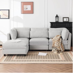 Zyloyal10 Sofa su miego funkcija, modernaus dizaino minkštasuolis, 3 sėdimų vietų sofa Svetainės sofa su šezlongu Kampinė sofa su atramomis kojoms (šviesiai pilka)