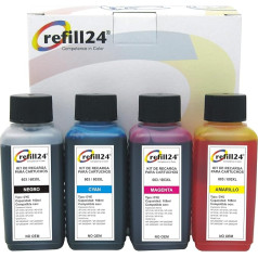 refill24 Pripildomas rašalas, suderinamas su Epson 603 / 603XL spausdintuvų kasetėmis, tinkantis Expression Home XP ir Workforce WF spausdintuvams Pripildymo rinkinys su 400 ml spausdintuvo rašalo
