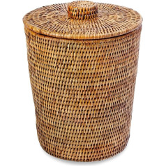 KOUBOO La Jolla Rattan-Abfallkorb, rund, mit Kunststoffeinsatz und Deckel, Honigbraun, Rattan und Weide