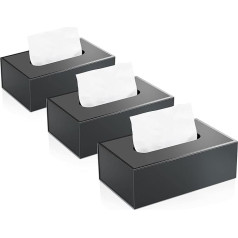 JiaWei 3 servetėlių dėžučių rinkinys 23,5 x 12 x 7,8 cm, pagamintas iš 1600 g/m² itin tvirto kartono, stačiakampė kosmetinių servetėlių dėžutė su magnetiniu dangteliu, matiniu paviršiumi ir UV kraštų dizainu - juoda