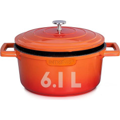 Puodas su dangčiu, lieto aliuminio, orkaitėje kepamas indas, didelis 28 cm, lengvesnis nei ketaus, tinkamas naudoti indukcijoje (28 cm, oranžinis)