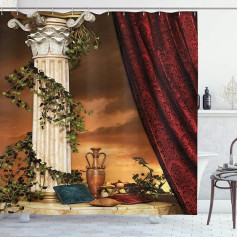 ABAKUHAUS Gotikinė dušo užuolaida, graikiškas peizažas, saulėlydis, medžiaginė vonios kambario apdaila su kabliukais, 175 x 200 cm, įvairiaspalvė