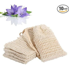 WMLBK Seifensäckchen mit Kordelzug, Netz, natürliches Sisal, Seifensäckchen für Dusche, Peeling, Schaumbeutel (10)