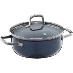 WMF Fusiontec Essential didelis puodas, 20 cm, stiklinis dangtis, indukcinė keptuvė, 2,4 l, aukštųjų technologijų keramika, atspari įbrėžimams, nedengta, tamsiai mėlyna, pagaminta Vokietijoje