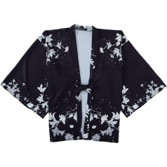 G-LIKE Japonijos kimono gėlių apdaila - tradicinis Haori plunksnų audinio kostiumas apsiaustas paltas apsauga nuo saulės striukė Antikvarinio stiliaus naktiniai marškiniai chalatas miego drabužiai moterims