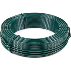 Geležinė viela, dengta plastiku, žalia, skersmuo 2,7 mm, ritinys 100 m, PVC dengta viela, įtempimo viela, tvora, sodas, amatai