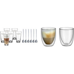 WMF Clever&More Latte Macchiato stiklinių rinkinys iš 12 Latte stiklinių su šaukšteliu 280 ml & Kult Dvigubų sienelių Cappuccino stiklinių rinkinys iš 2 dvigubų sienelių stiklinių 250 ml Plaukiojantis efektas 2 vnt. (1 pakuotė)