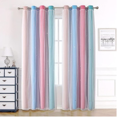 KAHEAUM Blackout užuolaidos gyvenamasis kambarys mergaičių Nursery užuolaidos Eyelet Voile Net užuolaidos langui 2 skydai 117 x 137 cm ilgis Rainbow užuolaidos