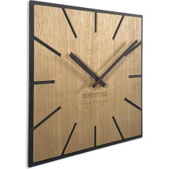 FLEXISTYLE Modernus kvadratinis didelis sieninis laikrodis Wood Eco Skersmuo 50 cm Tylus medžio vaizdas Ąžuolas Gyvenamasis kambarys Miegamasis Pagaminta ES (Tiksli)