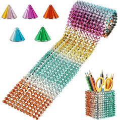 AHANDMAKER 1 jardai Nähstich Auf Spike-Nietenstreifen, 12 Reihen Kegel Flatback Punk Rock Trim Kunststoff Trim Mesh Bead Für Cosplay Performance Hochzeit Party DIY Handwerk Kostüm Verzierung, Farbig