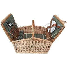 Raudonas krepšys FH071 4 asmenims Grün Tweed Doppel Lidded Ausgestattet Picknick-Korb, Braun, 33 x 48 x 28 cm
