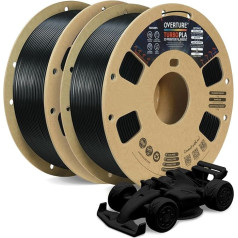 OVERTURE Turbo PLA gija 1,75 mm greita PLA gija, didelis greitis 600 mm/s, Hyper PLA 3D spausdintuvo gija, matmenų tikslumas +/- 0,02 mm, 2 kg (juoda + juoda)