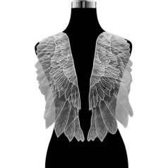 2 vienetai Tiulio organzos nėrinių audinio sparnai Applique Patch Embroidery Siuvimo puošmenos puošmenos puošmenos suknelė - balta