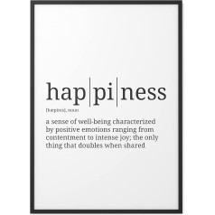 Papierschmiede® Definition Happiness, B2 (50 x 70 cm) Plakatas svetainei, miegamajam, virtuvei, valgomajam, paveikslas dovanų, sienų dekoracijos Sako angliškai - be rėmelio