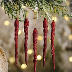 HUFFA 12 vienetų 13 cm Kalėdų imitacijos ledo eglutės pakabinamos dekoracijos netikros ledo luobelės Žiemos vakarėlių Kalėdų Naujųjų metų dekoracijos reikmenys (spalva: raudona)
