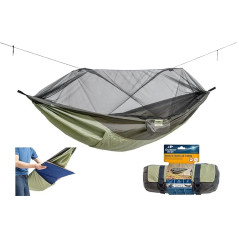 AMAZONAS - Ultra-Light Hängematte Moskito-Traveller Thermo | Ultraleichte Hängematte mit Moskitonetz. Hängematten inkl. Fach für eine Isomatte | Belastbar bis 200 kg; Maße 2,75 m x 1,40 m