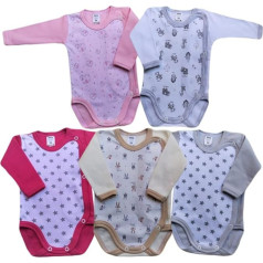 MEA BABY Unisex Kūdikių Bodysuit su ilgomis rankovėmis, 100% medvilnė, 5 vnt., Kūdikių Wrap Bodysuit su ilgomis rankovėmis ir spauda, Baby Wrap Bodysuit mergaitėms, berniukams