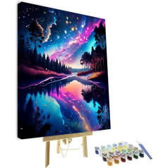 TISHIRON Paint by Numbers Adult Night Landscape DIY Painting by Numbers Rinkiniai su teptukais Aurora Starry Sky Oil Hand Painting Crafts for Home 40 x 50 cm (rėmelis)