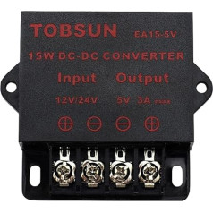 DC Step Down SUPERNIGHT DC 12V ~ 24V į 5V 3A 15W konverteris žemyn reguliatorius 5V reguliuojamas maitinimo šaltinio transformatorius, skirtas LED ekranams, automobiliams, elektrai ir kt.