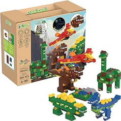 BIOBUDDI 5 dinozaurai, šviečiantys tamsoje: Pterozaurai, T-Rex, Velociraptor ir Brontosaurus, 500 vnt., 100 % suderinamas su Lego, Neutralus klimatas, pagamintas ES (Nyderlandai), 97 % bioplastikas, BB-2032