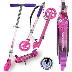 „WeLLIFE“ sulankstomas paspirtukas, reguliuojamo aukščio ryškus LED ratai, 145 mm ir stabdžių pedalinis miesto paspirtukas, aliuminio, maksimali apkrova 100 kg