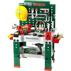 Klein Theo Klein 8485 Bosch darbastalis Nr. 1, 150 vienetų, įskaitant akumuliatorinį atsuktuvą, konstrukcinį komplektą, šlifuoklį ir daug daugiau, baterijomis valdomą atsuktuvą su lengvu ir tikrovišku garsu