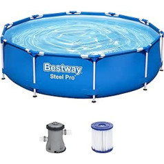 „Bestway Steel Pro Frame“ baseino komplektas su filtro siurbliu, skersmuo 305 x 76 cm, mėlynas, apvalus