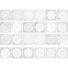 Mandala-Schablonen-Set, Vorlage, Lineal, Basteln, DIY-Wandmalerei, 24 Blatt, DIY-Malerei, 24 Stile, Aushöhlungsspray, 24-Teilig, Farbschablone, Basteln, Stein, Holz, Wand,