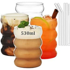 VITEVER briaunoti geriamieji akiniai su stikliniais šiaudeliais, 4 530 ml ledinės kavos stiklinių rinkinys, kokteilių taurės, pienas, vanduo, soda, dovana su teptuku