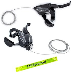 Shimano ST-EF500-2 perjungimo svirties stabdžių svirtys kairėje (3 greičių) dešinėje (8 greičių) V formos stabdys su pavarų laidais ir MSZweirad atspindinčia juosta 1 pora