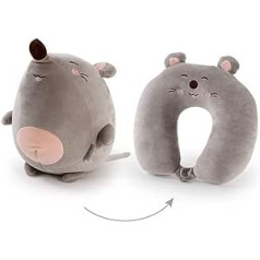 U formos elastinė kelioninė pagalvė, kaklo pagalvė, 2 viename kabrioleta vaikų kaklo pagalvė, nešiojama animacinio filmo U formos pagalvė, lauko biuro miegojimas (pilkas lokys) (spalva: pilka pelė)